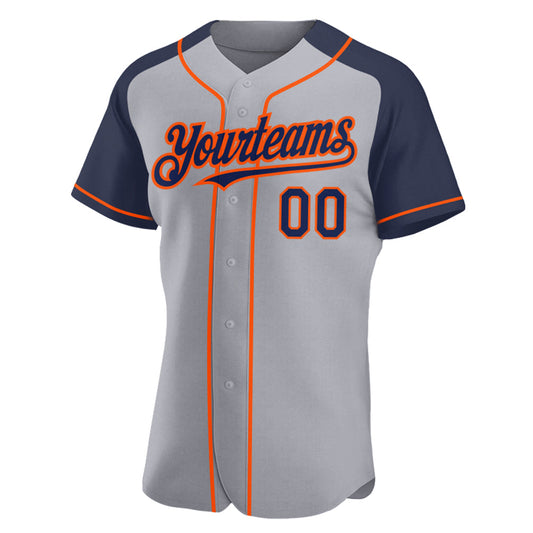 Custom Gray Navy-Orange Authentic Raglan Sleeves Baseball Jersey - Sky-Custom