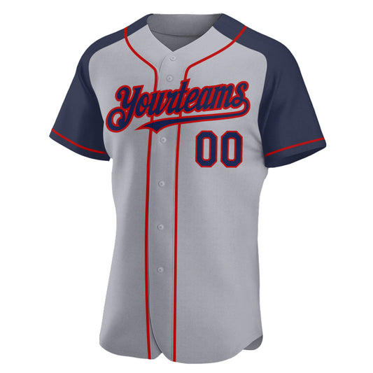 Custom Gray Navy-Red Authentic Raglan Sleeves Baseball Jersey - Sky-Custom