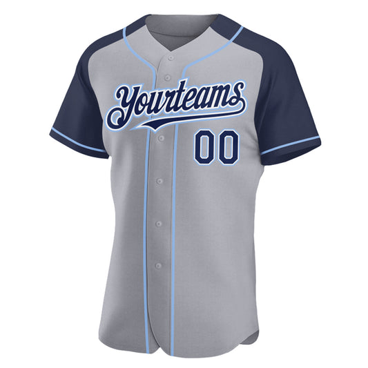 Custom Gray Navy-Light Blue Authentic Raglan Sleeves Baseball Jersey - Sky-Custom