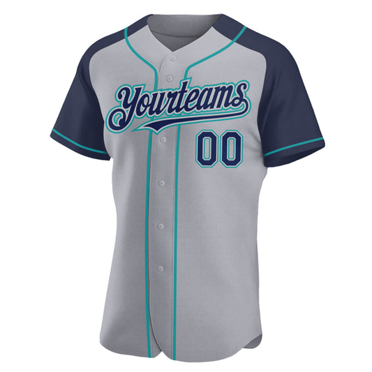 Custom Gray Navy-Teal Authentic Raglan Sleeves Baseball Jersey - Sky-Custom