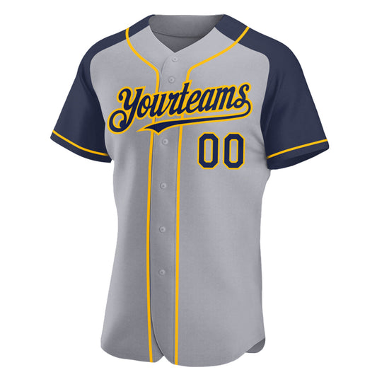 Custom Gray Navy-Gold Authentic Raglan Sleeves Baseball Jersey - Sky-Custom