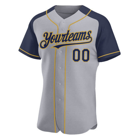 Custom Gray Navy-Old Gold Authentic Raglan Sleeves Baseball Jersey - Sky-Custom