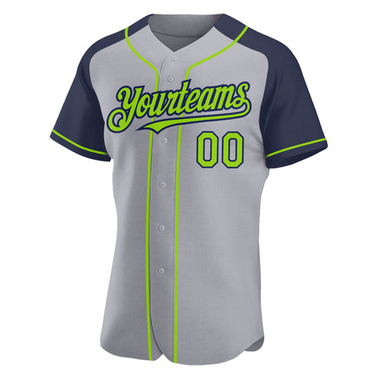 Custom Gray Neon Green-Navy Authentic Raglan Sleeves Baseball Jersey - Sky-Custom