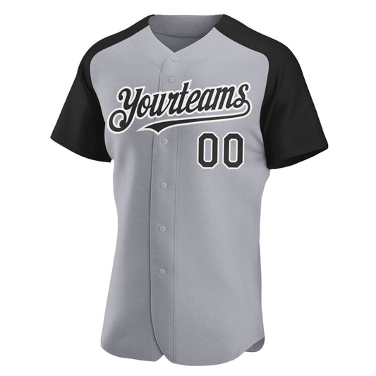 Custom Gray Black-White Authentic Raglan Sleeves Baseball Jersey - Sky-Custom