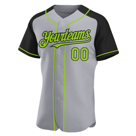 Custom Gray Neon Green-Black Authentic Raglan Sleeves Baseball Jersey - Sky-Custom