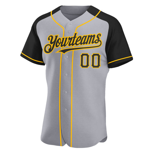 Custom Gray Black-Gold Authentic Raglan Sleeves Baseball Jersey - Sky-Custom