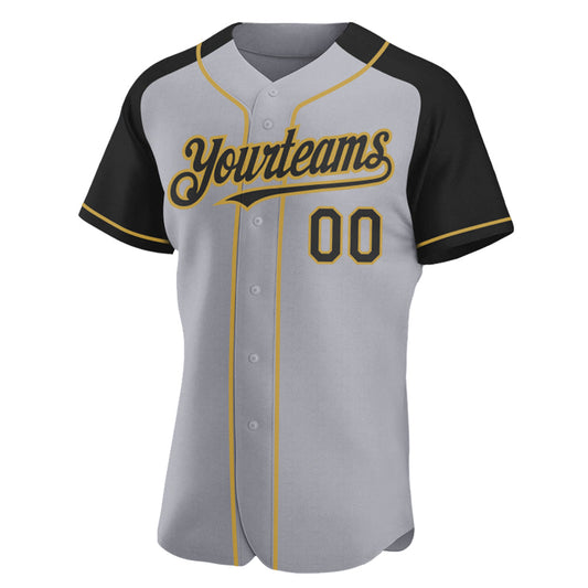 Custom Gray Black-Old Gold Authentic Raglan Sleeves Baseball Jersey - Sky-Custom