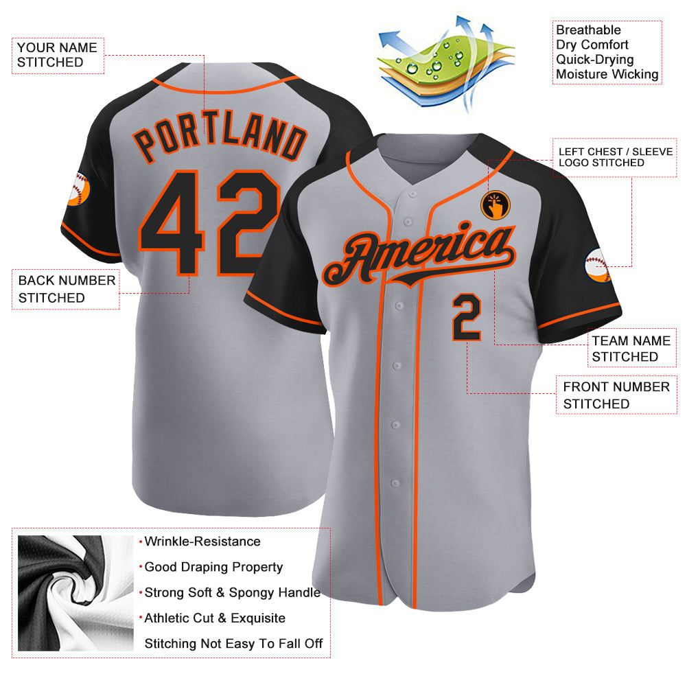 Custom Gray Black-Orange Authentic Raglan Sleeves Baseball Jersey - Sky-Custom