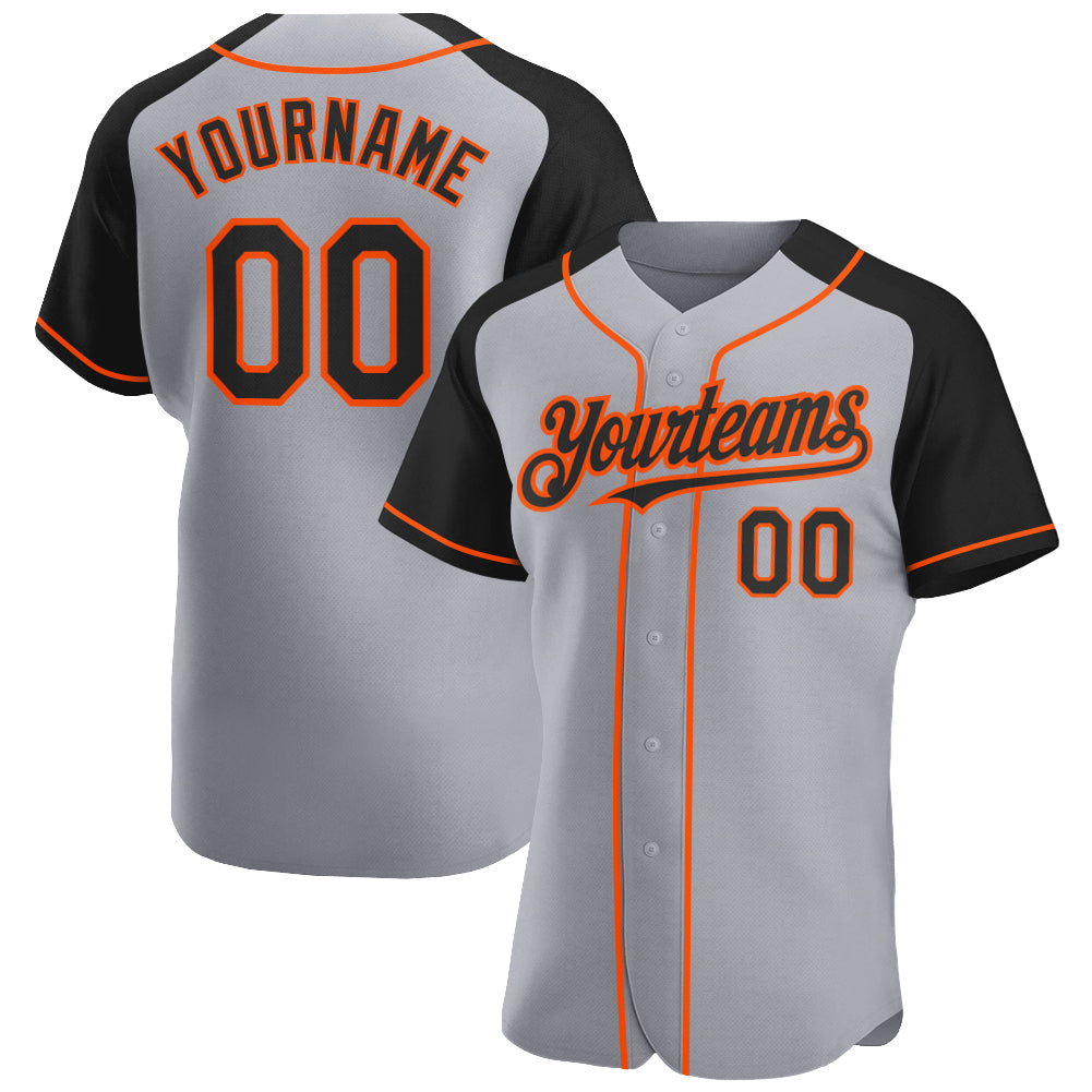 Custom Gray Black-Orange Authentic Raglan Sleeves Baseball Jersey - Sky-Custom