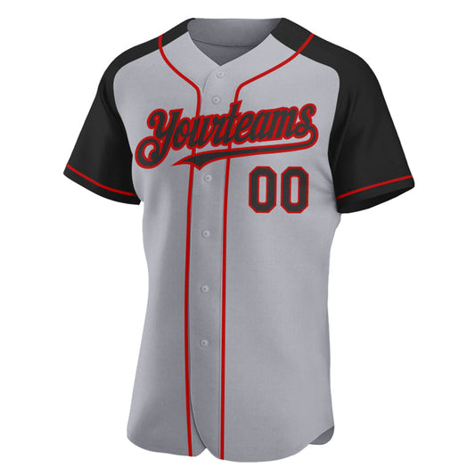 Custom Gray Black-Red Authentic Raglan Sleeves Baseball Jersey - Sky-Custom