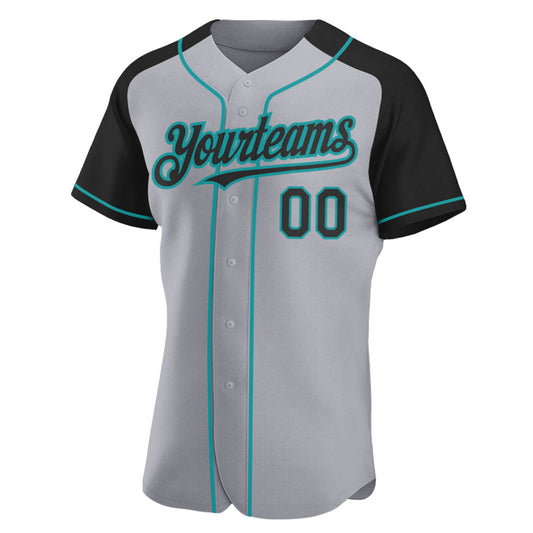 Custom Gray Black-Teal Authentic Raglan Sleeves Baseball Jersey - Sky-Custom