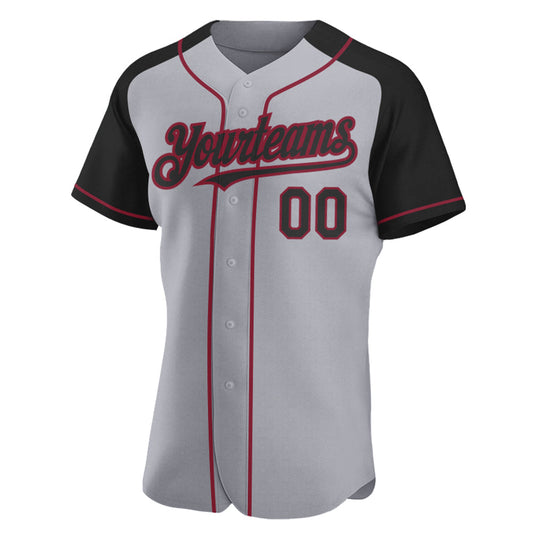 Custom Gray Black-Crimson Authentic Raglan Sleeves Baseball Jersey - Sky-Custom