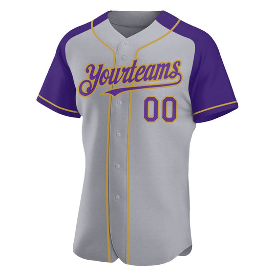 Custom Gray Purple-Old Gold Authentic Raglan Sleeves Baseball Jersey - Sky-Custom