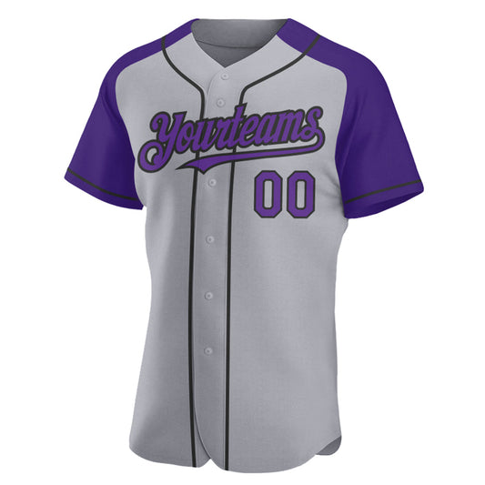 Custom Gray Purple-Black Authentic Raglan Sleeves Baseball Jersey - Sky-Custom