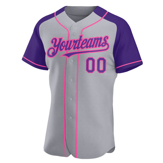 Custom Gray Purple-Pink Authentic Raglan Sleeves Baseball Jersey - Sky-Custom