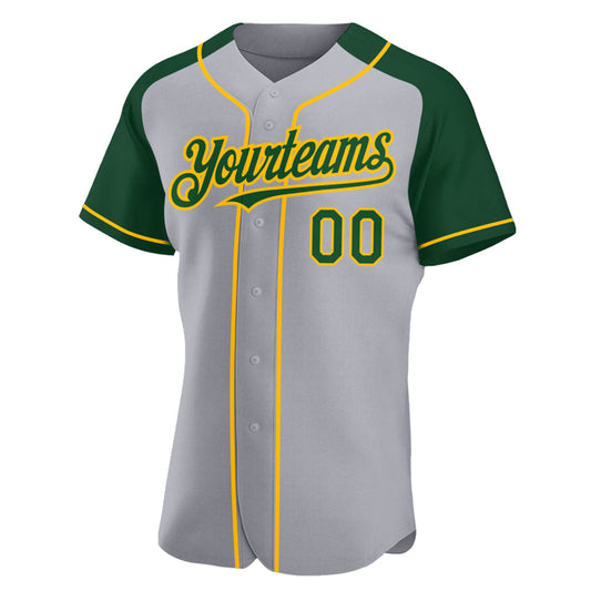 Custom Gray Green-Gold Authentic Raglan Sleeves Baseball Jersey - Sky-Custom