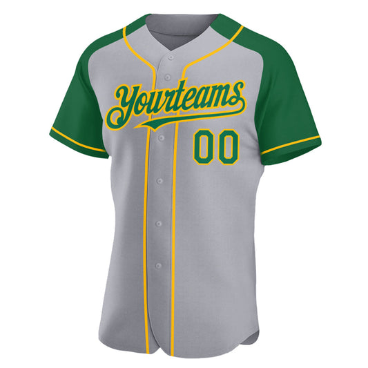 Custom Gray Kelly Green-Gold Authentic Raglan Sleeves Baseball Jersey - Sky-Custom