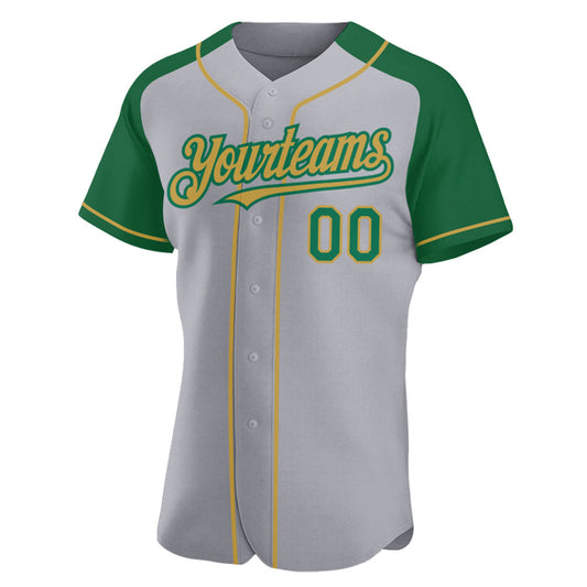 Custom Gray Kelly Green-Old Gold Authentic Raglan Sleeves Baseball Jersey - Sky-Custom