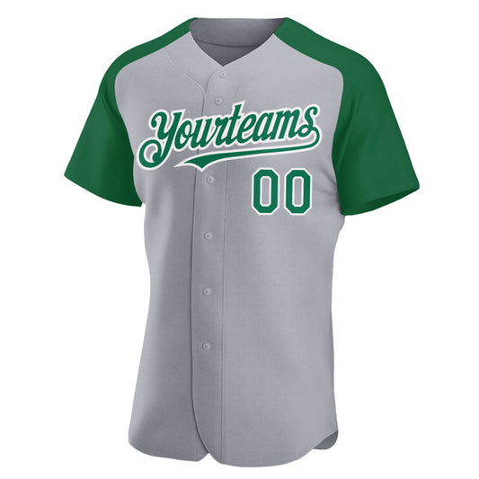 Custom Gray Kelly Green-White Authentic Raglan Sleeves Baseball Jersey - Sky-Custom