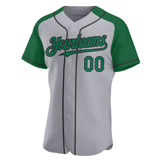 Custom Gray Kelly Green-Black Authentic Raglan Sleeves Baseball Jersey - Sky-Custom
