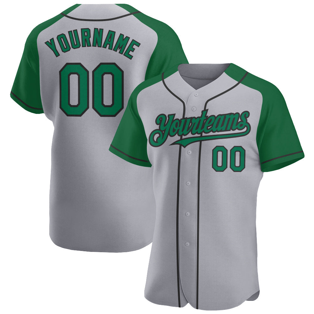 Custom Gray Kelly Green-Black Authentic Raglan Sleeves Baseball Jersey - Sky-Custom