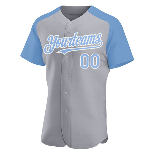 Custom Gray Light Blue-White Authentic Raglan Sleeves Baseball Jersey - Sky-Custom