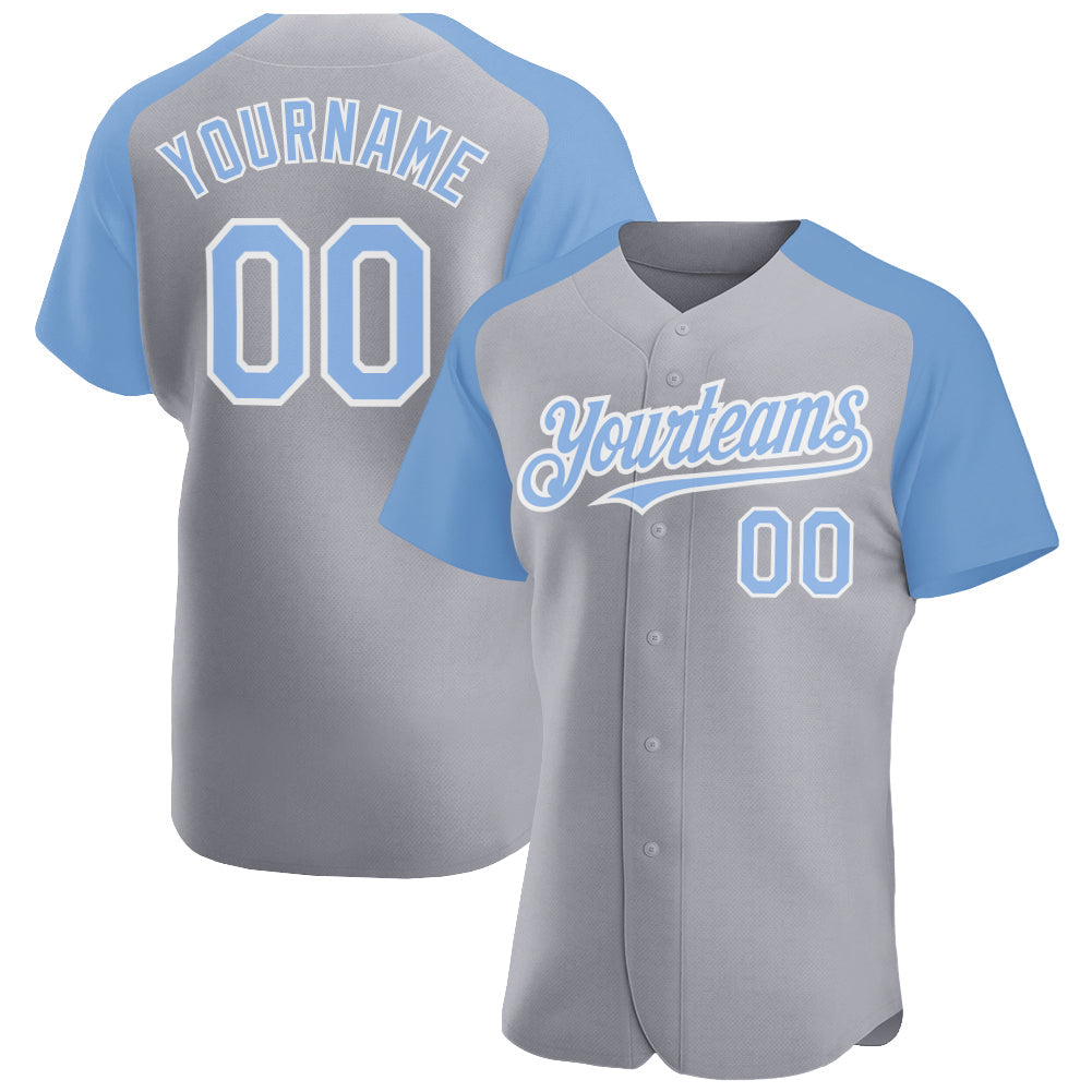 Custom Gray Light Blue-White Authentic Raglan Sleeves Baseball Jersey - Sky-Custom