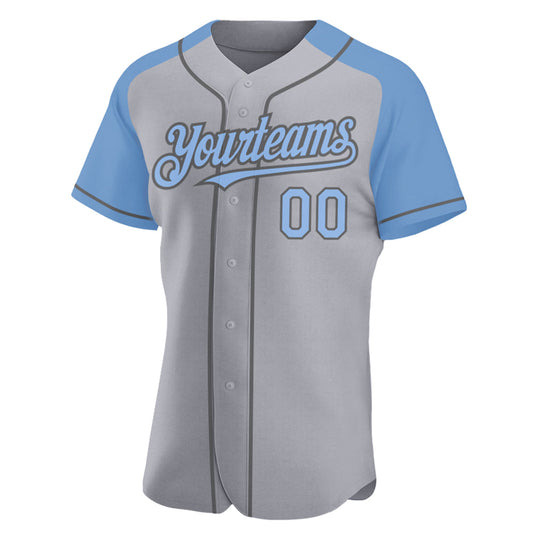 Custom Gray Light Blue-Steel Gray Authentic Raglan Sleeves Baseball Jersey - Sky-Custom