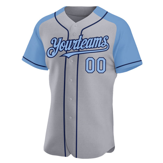 Custom Gray Light Blue-Navy Authentic Raglan Sleeves Baseball Jersey - Sky-Custom