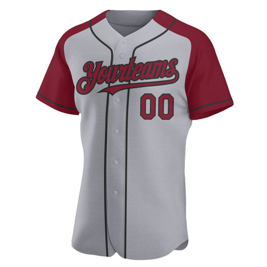 Custom Gray Crimson-Black Authentic Raglan Sleeves Baseball Jersey - Sky-Custom