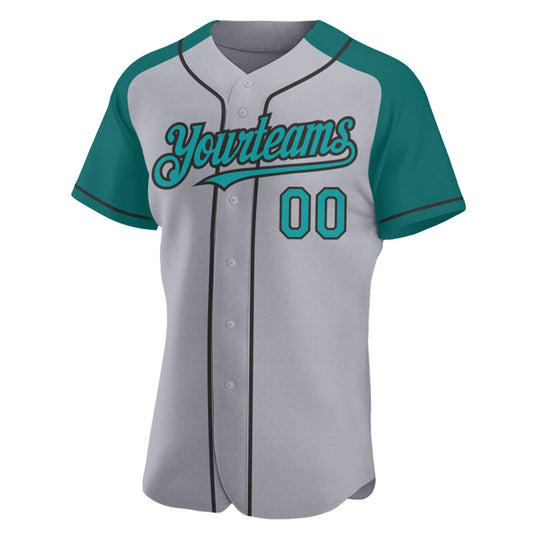 Custom Gray Teal-Black Authentic Raglan Sleeves Baseball Jersey - Sky-Custom