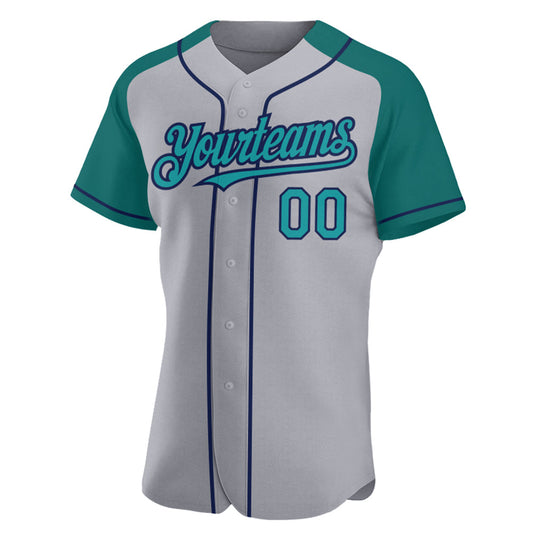 Custom Gray Teal-Navy Authentic Raglan Sleeves Baseball Jersey - Sky-Custom