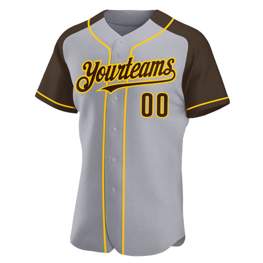 Custom Gray Brown-Yellow Authentic Raglan Sleeves Baseball Jersey - Sky-Custom