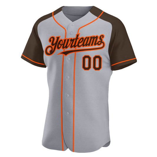 Custom Gray Brown-Orange Authentic Raglan Sleeves Baseball Jersey - Sky-Custom