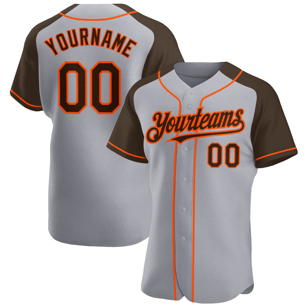 Custom Gray Brown-Orange Authentic Raglan Sleeves Baseball Jersey - Sky-Custom