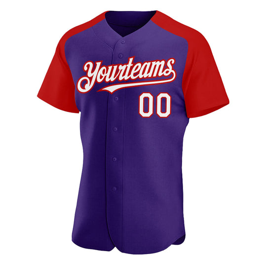 Custom Purple White-Red Authentic Raglan Sleeves Baseball Jersey - Sky-Custom