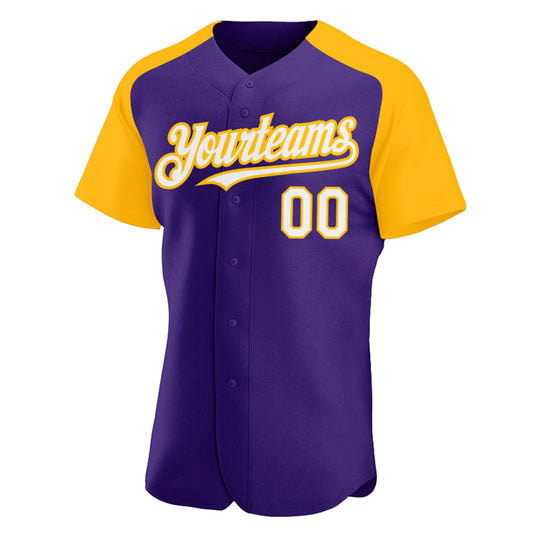 Custom Purple White-Gold Authentic Raglan Sleeves Baseball Jersey - Sky-Custom