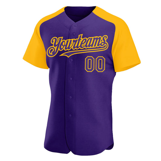 Custom Purple Gold Authentic Raglan Sleeves Baseball Jersey - Sky-Custom