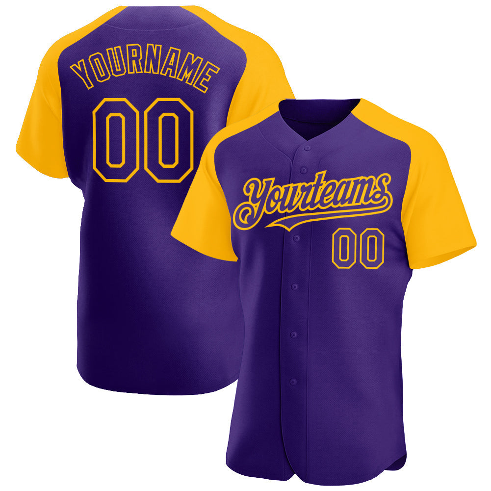 Custom Purple Gold Authentic Raglan Sleeves Baseball Jersey - Sky-Custom