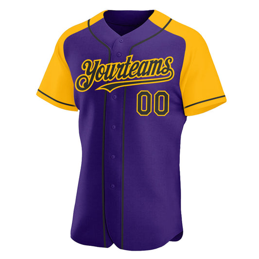 Custom Purple Black-Gold Authentic Raglan Sleeves Baseball Jersey - Sky-Custom