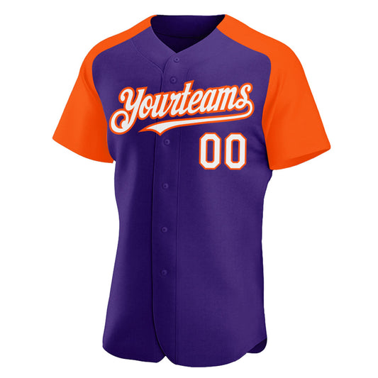 Custom Purple White-Orange Authentic Raglan Sleeves Baseball Jersey - Sky-Custom