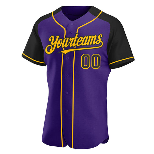 Custom Purple Black-Gold Authentic Raglan Sleeves Baseball Jersey - Sky-Custom
