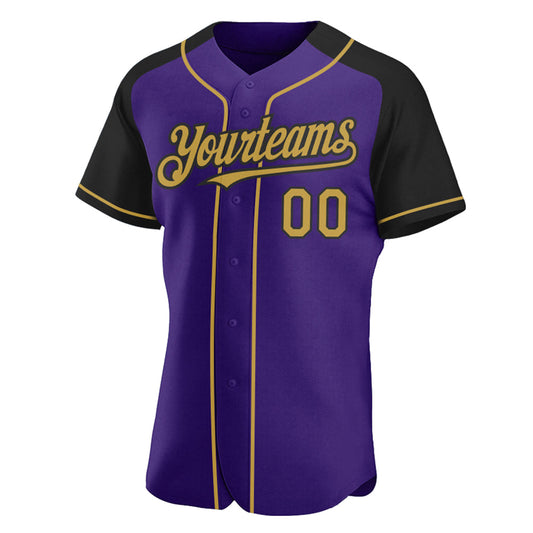 Custom Purple Old Gold-Black Authentic Raglan Sleeves Baseball Jersey - Sky-Custom
