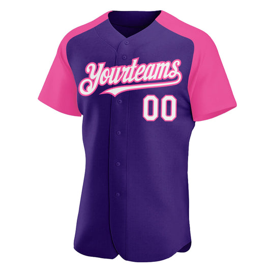 Custom Purple White-Pink Authentic Raglan Sleeves Baseball Jersey - Sky-Custom