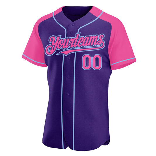 Custom Purple Pink-Light Blue Authentic Raglan Sleeves Baseball Jersey - Sky-Custom