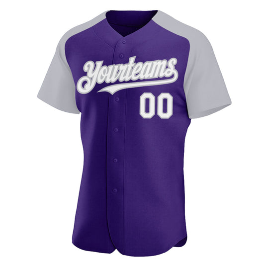 Custom Purple White-Gray Authentic Raglan Sleeves Baseball Jersey - Sky-Custom