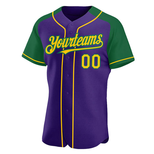 Custom Purple Yellow-Kelly Green Authentic Raglan Sleeves Baseball Jersey - Sky-Custom