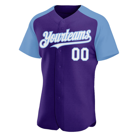 Custom Purple White-Light Blue Authentic Raglan Sleeves Baseball Jersey - Sky-Custom