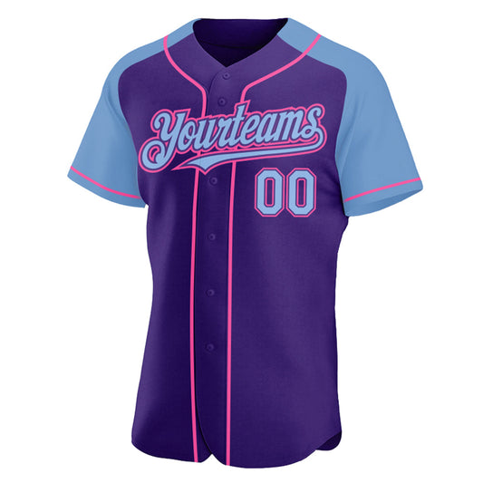Custom Purple Light Blue-Pink Authentic Raglan Sleeves Baseball Jersey - Sky-Custom