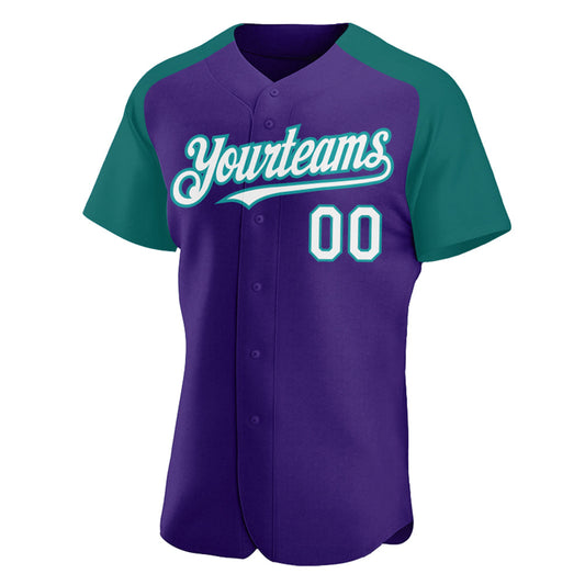 Custom Purple White-Teal Authentic Raglan Sleeves Baseball Jersey - Sky-Custom